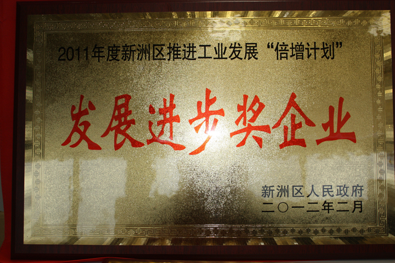 2011年度新洲區(qū)推進工業(yè)發(fā)展“倍增”計劃發(fā)展進步獎（湖北亞東）