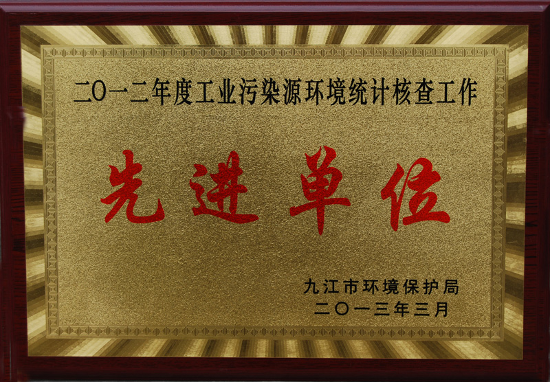 工業(yè)污染環(huán)境統(tǒng)計(jì)核查工作先進(jìn)單位（江西亞東）